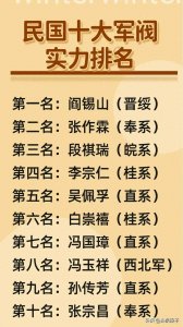 ​终于有人把“”民国十大军阀实力排名”整理出来。收藏起来认真看