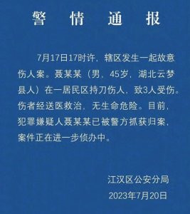 ​突发！武汉发生重大恶性案：45岁男子持刀行凶，知情者曝内幕