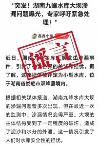 ​辟谣侠盟 | 湖南双峰县境内九峰水库大坝发生渗漏事件？系谣言！