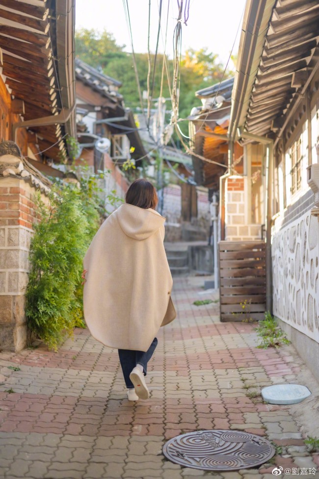 到此一游!刘嘉玲秋日漫步韩屋村悠闲惬意
