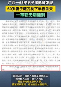​婚外情引发血案：广西妻子持刀刺死丈夫，法院判处无期徒刑